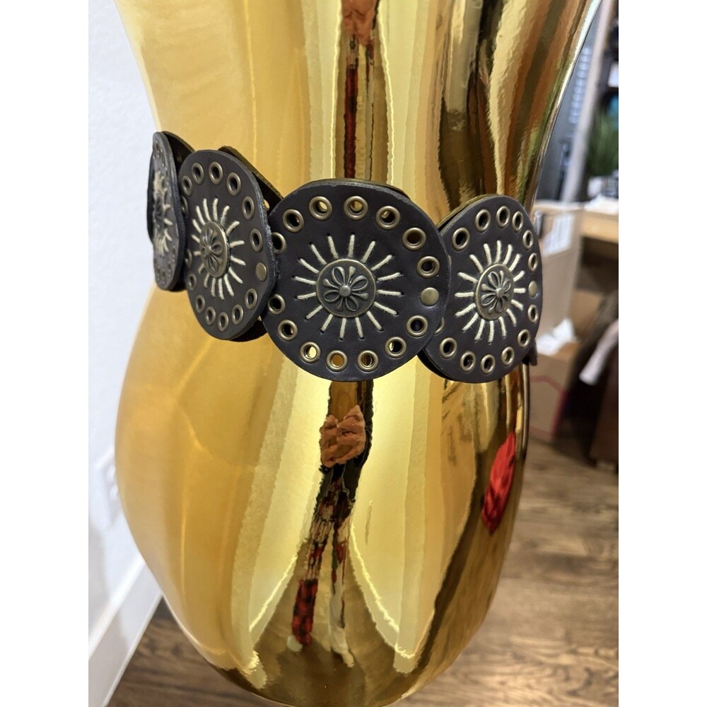 Vintage Lake Shore Drive Y2K Concho-Style Disc Belt Western Boho Brown Brass Ton - Picture 3 of 6